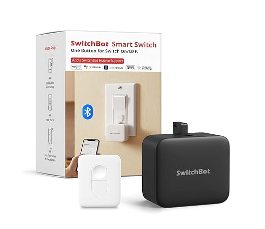 SwitchBot Smart Switch Button Pusher with Remote- Bluetooth Fingerbot for Rocker Switch/One-Way Button, Automatic Light Switch, Timer and APP Control, Works with Alexa When Paired with SwitchBot Hub (