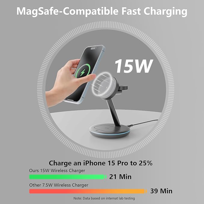 QWOSE 2026 3 in 1 Charging Station for Apple iPhone AirPods Watch with Mag-Safe Charger Wireless Charger Stand for iPhone 17 16 15 14 13 12 Series AirPods iWatch Series - Gifts for Wife & Husband
