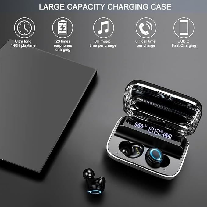 Ordtop Wireless Earbuds, 140Hrs Playtime Ear Buds 2026 New Bluetooth 5.3 Headphones 6D Stereo Bass with ENC Clear Call, IPX7 Waterproof Earphones for Sports/Working, in Ear Headphones for Android/iOS