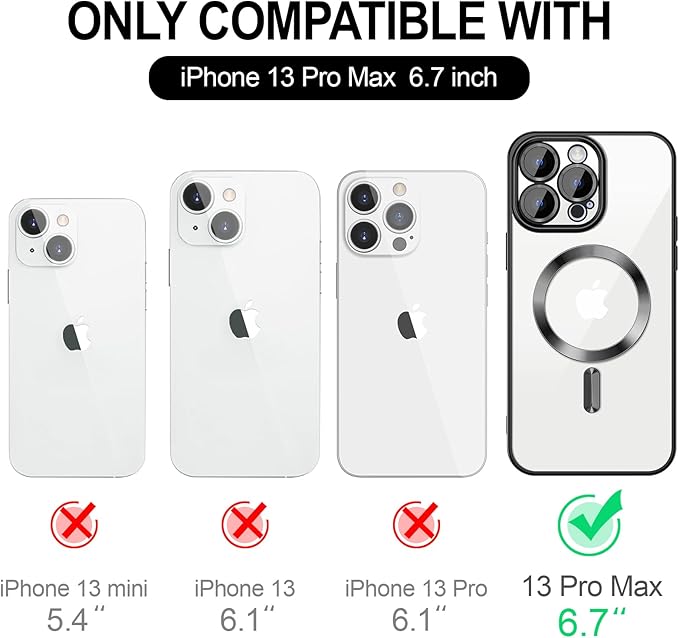Hython Magnetic Clear for iPhone 13 Pro Max Case with Camera Lens Protector [Compatible with MagSafe] Plating Edge Slim Soft TPU Cover Protective Phone Case for iPhone 13 Pro Max 6.7", Black