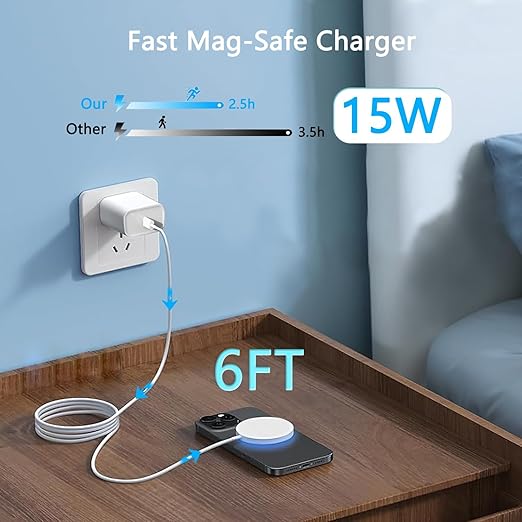 iPhone Magnetic Wireless Fast Charging[Apple MFi Certified] 6FT Wireless Charging Pad with iPhone 17 USB C Charging Block Apple 15W 6FT Magnetic Charge for iPhone 17/16/15/14/13/12/Pro/Pro Max,AirPods
