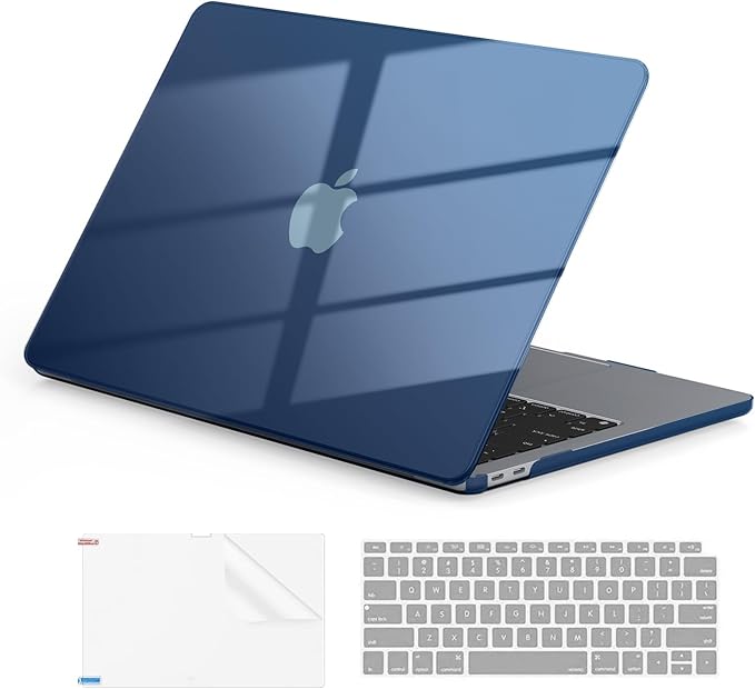 EooCoo Hard Case Compatible with MacBook Air 13.3 inch M1 Chip 2021-2018 with Retina Display, Air 13.3 inch Plastic Protective Case + Transparant Keyboard Cover + Screen Protector, Crystal Midnight