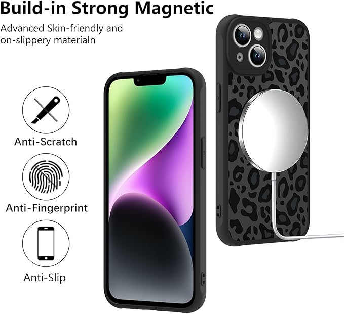 KANGHAR Case for iPhone 14 Phone Case [Compatible with Magsafe] Leopard Printed Pattern Cute Cheetah Protective Magnetic Case for Girls Women Men 6.1"