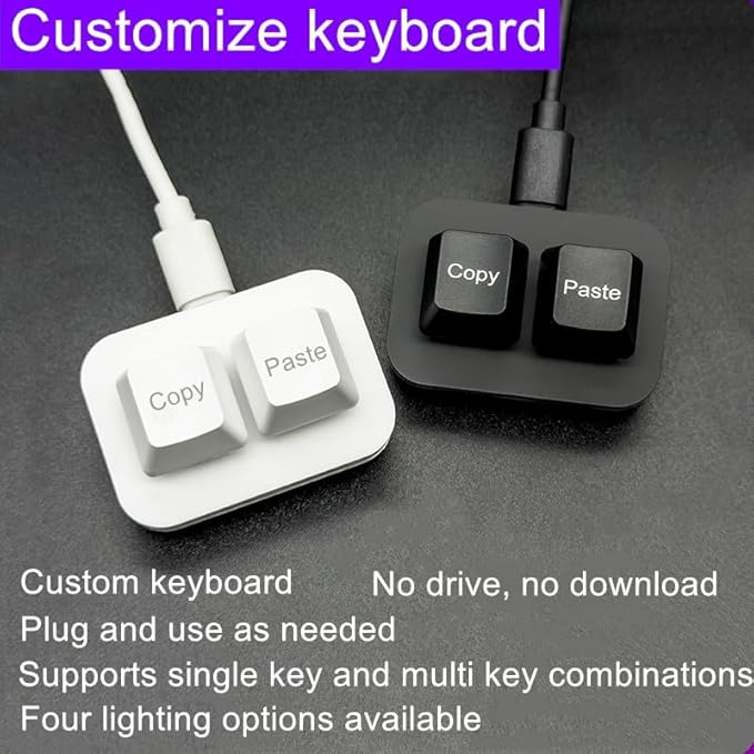 Sanjimida USB Mini 2-Key Copy and Paste Keyboard - Programmable Macro, Hot Swappable Mechanical With 1.5 Meter USB Data Cable (White)