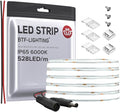 BTF-LIGHTING FCOB COB LED Strip IP65 Flexible High Density Uniform Light 14W/m 16.4FT DC12V Daylight White 6000K 528LED/m CRI 90+ 10mm Width Dimmable LED Ribbon for Decor(No Adapter or Controller)