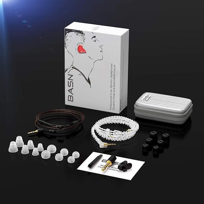 BASN Bmaster in Ear Monitor Musician Headphones Triple Drivers Dynamic Earbuds Sound Isolating Earphones with Two Detachable Audio & Mic Cables (Red)