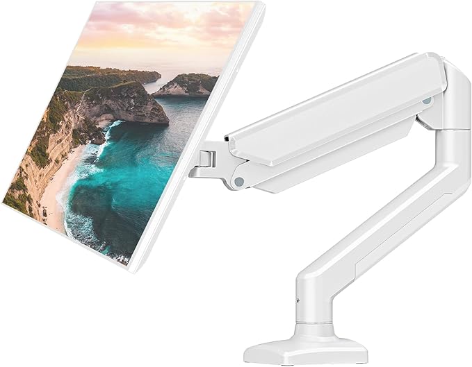 Single Monitor Mount Arm Fits up to 32 Inch, Desk Mount Holds 4.4-19.8lbs Computer Screen, Full Motion Gas Spring,VESA, White