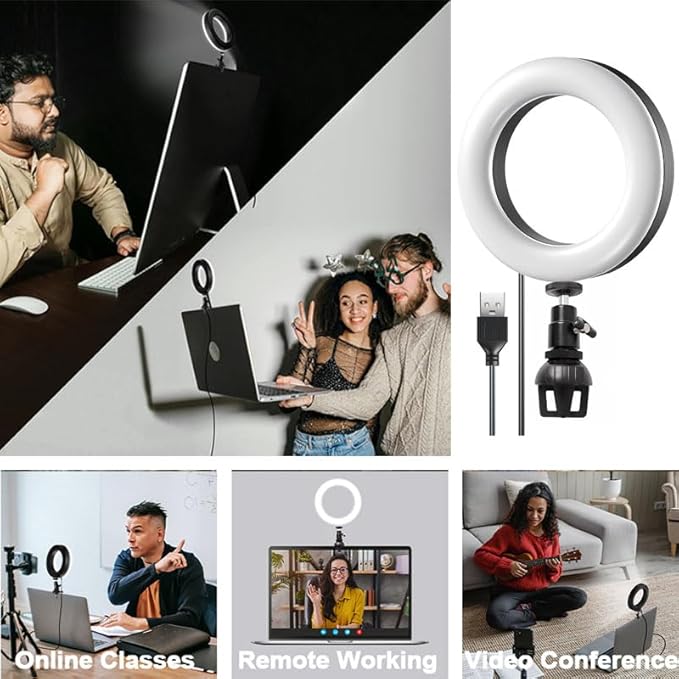 Video Conference Lighting Kit, HuaerHui LED Ring Light for Computer, Laptop, MacBook, Monitor with Clip Hot Shoes Mount, Lighting for Zoom Meetings/Remote Working/Self Broadcasting/Live Streaming