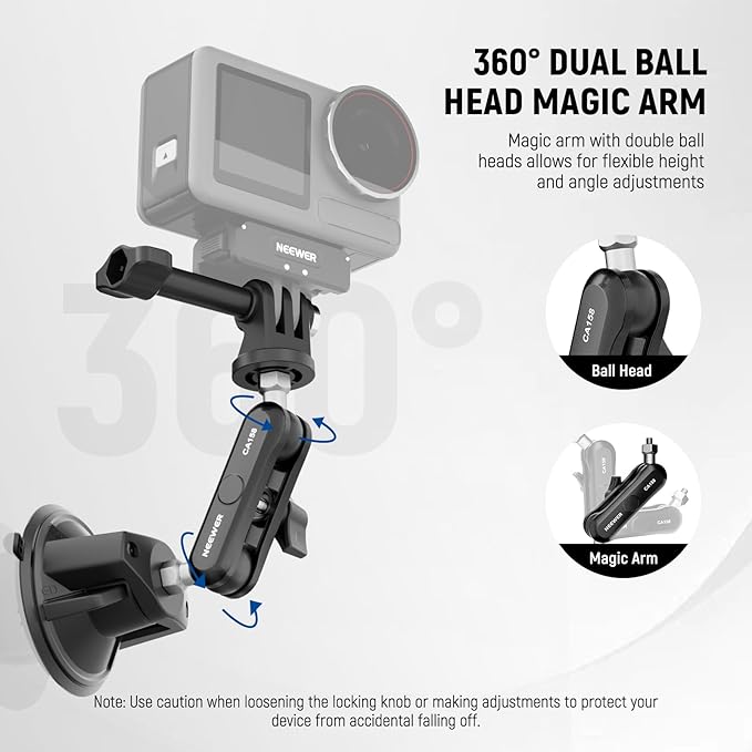 NEEWER Suction Cup Phone Holder & Camera Mount Compatible with GoPro DJI Insta360 iPhone, Car Phone Mount with Action Camera Adapter 360° Magic Arm for Vlogging Video Recording, CA158