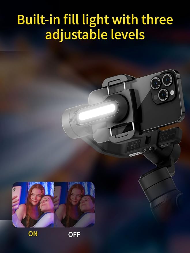 AOCHUAN Gimbal Stabilizer for Smartphone, 3-Axis Industry-Standard Gimbal w/360°Rotation, Phone Stabilizer Built-in Extension Rod, Professional Gimbals w/Fill Light for iPhone/Android-Smart S2