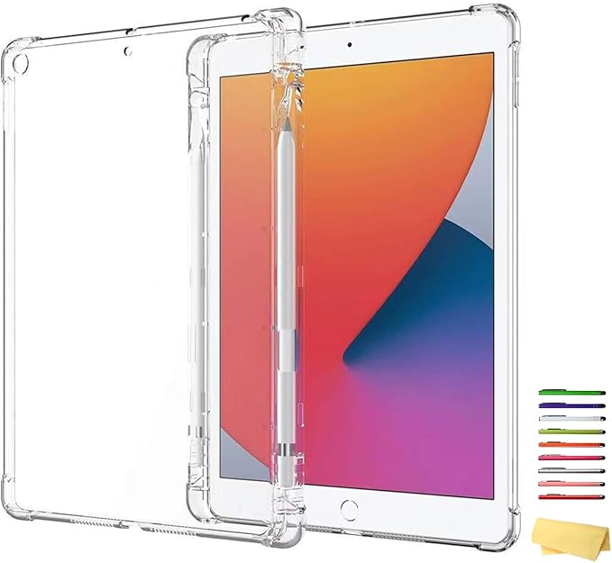 Clear Case for iPad 10.2 inch (2021/2020/2019), iPad 9th/8th/7th Generation Cover with Pencil Holder Lightweight Thin Crystal Transparent Shockproof Soft TPU Back Protective Shell, Clear