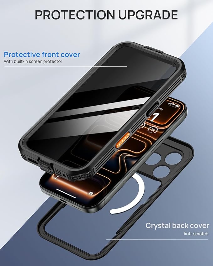 Lanhiem Magnetic for iPhone 17 Pro Max Case, Built-in Privacy Screen Protector, IP68 Waterproof Dustproof Case, Compatible with MagSafe, Anti-Spy Full Body Phone Case for iPhone 17 Pro Max 6.9", Black