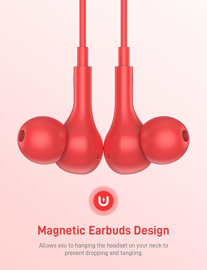iMangoo for Apple USB C Wired Headphones, Hi-Fi Sound Corded Earbuds, Ergonomic Small in Ear Buds for iPhone 17 Pro Max/17e/16 Plus/16e/15, for Samsung S26/S25 Ultra/for Pixel Type C Earphones Red