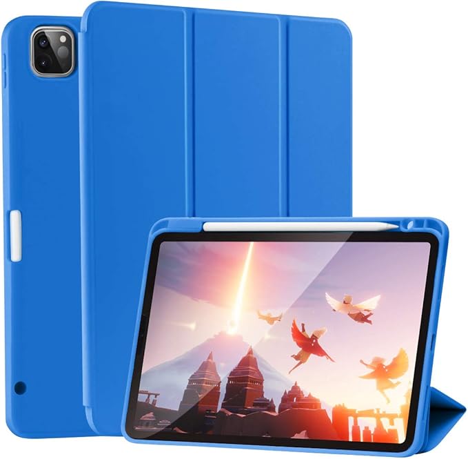 Case for iPad Pro 11 Inch 4th/3rd/2nd Generation 2022/2021/2020 with Pencil Holder [Support iPad 2nd Pencil Charging] Slim Trifold Stand Smart Protective Cover, Auto Wake/Sleep(Blue)
