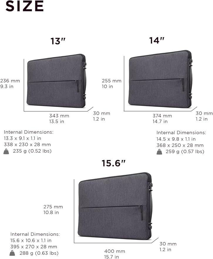 Lenovo Urban Laptop Sleeve 14 Inch for Laptop/ Notebook/Tablet Compatible with MacBook Air/Pro Water Resistant - Charcoal Grey