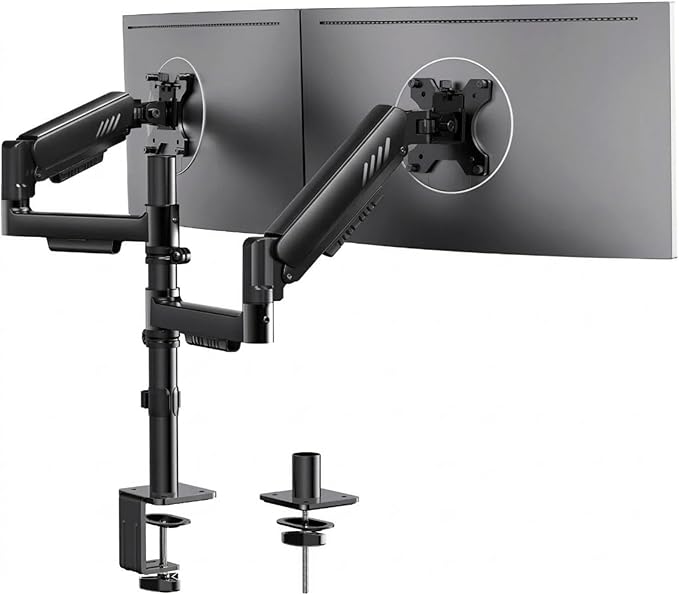 ErGear Vertical Dual Monitor Stand, Stacked Monitor Mount for 13-32″ Screens, Up to 19.8 lbs per Arm, Enhanced Stability with Integrated C-Clamp, Upgraded Cable Management, VESA 75x75/100x100mm, Black