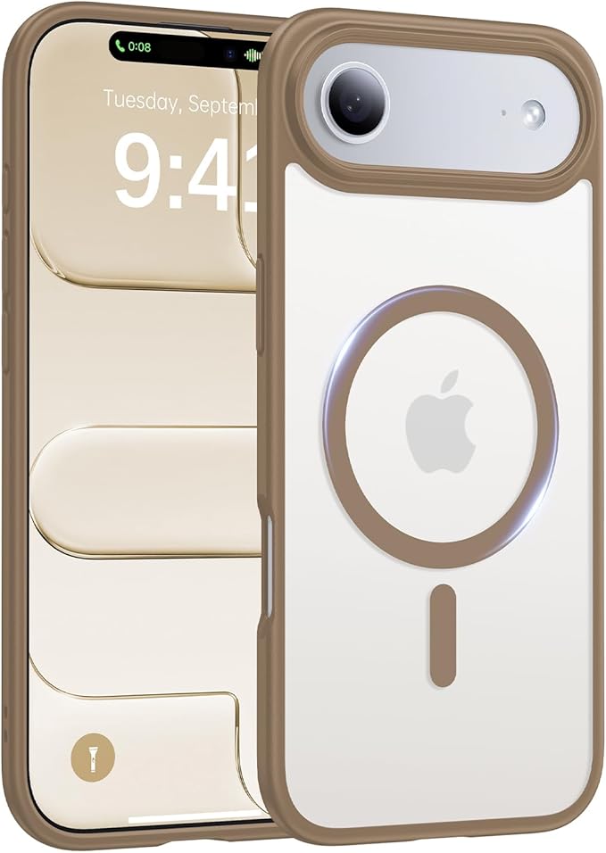 Magnetic for iPhone Air Case 2025,[Anti-Slip][Compatible with MagSafe][Military Grade Drop Protection] Shockproof Protective Translucent Matte Phone Case for iPhone 17 Air Case,Brown