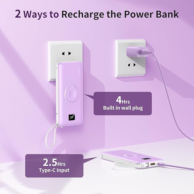 Portable Charger Built-in Cables, AC Wall Plug and Magnetic Wireless iWatch Charger, 10000mAh 22.5W PD Fast Charging Power Bank, Compact Battery Pack Travel Essentials for iPhone/Samsung/Apple Watch