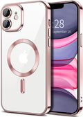 Hython Magnetic Clear for iPhone 11 Case with Camera Lens Protector [Compatible with MagSafe] Luxury Plating Edge Slim Soft TPU Cover Protective Phone Case for iPhone 11 6.1", Pink