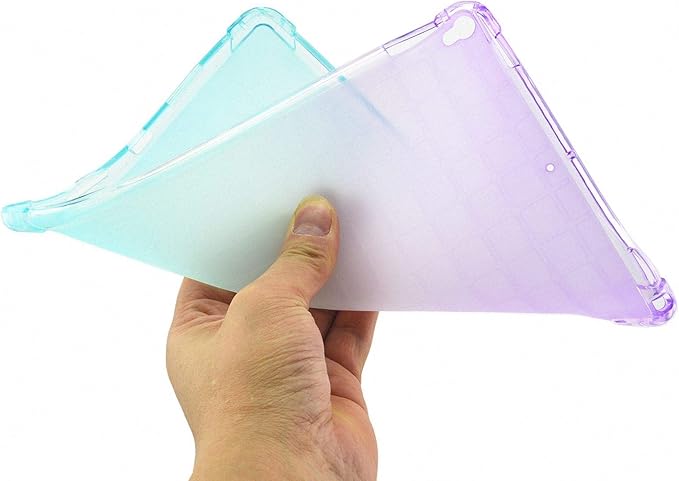 Translucent Frosted TPU Back Case for Apple iPad Air 3 (3rd Gen) 10.5" 2019 and iPad Pro 10.5" (2017) Gradient Color Impact Resistant Corner Protection Shockproof Cover, Purple & Green