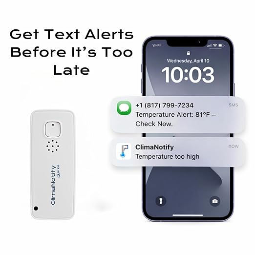 ClimaNotify Gen2 WiFi Temperature and Humidity Sensor with Text (SMS) Alerts and Alarm, Smart Thermometer Hygrometer for Home, Garage and Basement, App Notifications, No Hub Required