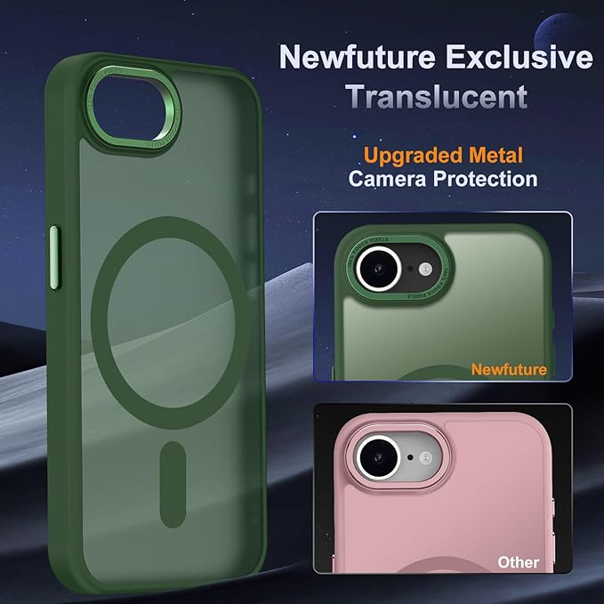 Newfuture Designed for iPhone 17e Case & iPhone 16e Case with Magnetic [13 FT Military Drop Protection] [Compatible with Magsafe] Translucent Shockproof with Anti-Fingerprint Phone Case, Dark Green