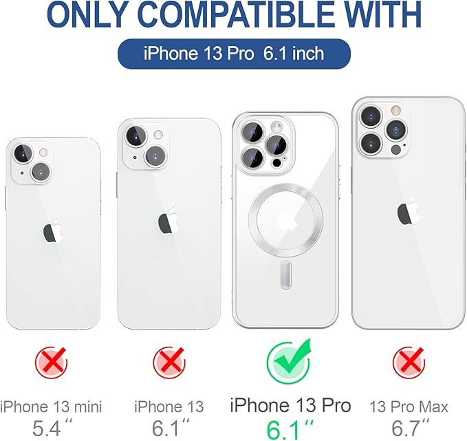 Hython Magnetic Clear for iPhone 13 Pro Case with Camera Lens Protector [Compatible with MagSafe] Luxury Plating Edge Slim Soft TPU Cover Protective Phone Case for iPhone 13 Pro 6.1", Matte Silver