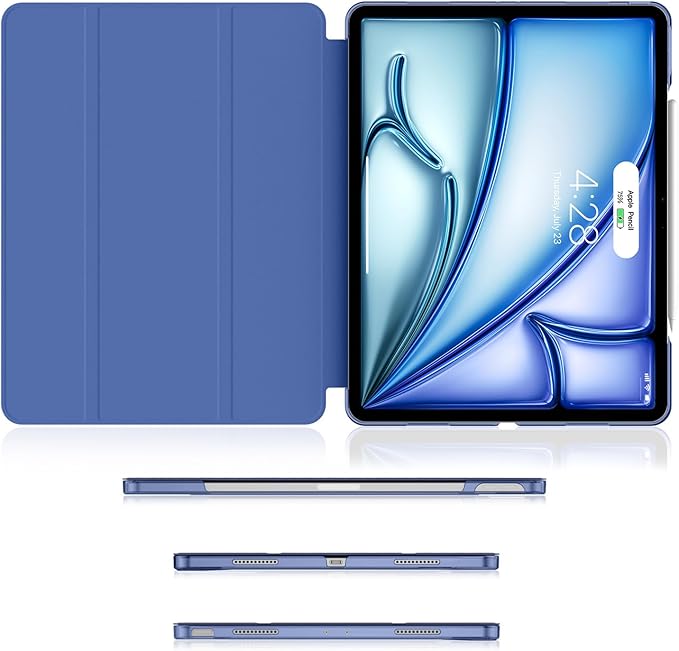 Soke Case for iPad Air 13 Inch (M3/M2) 2025/2024,iPad Pro 12.9 2022 2021(6th 5th Generation) - [Slim Trifold Stand + Auto Wake/Sleep],Protective Hard PC Back Cover (Dark Blue)