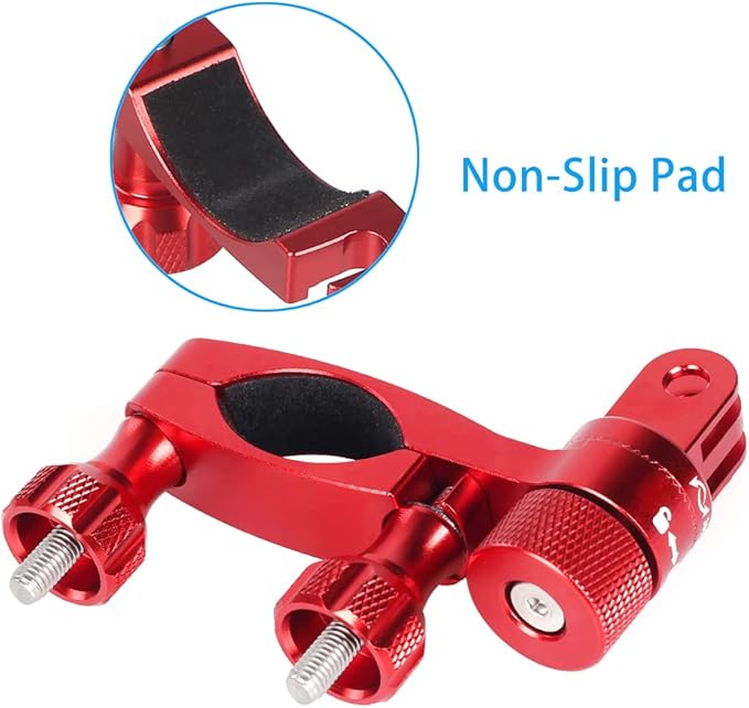 HSU 0.6-1.3inch All-Aluminum Bike/Motorcycle Handlebars, 360° Rotation Seat Post, Ski Pole Mount Compatible with Go Pro Hero 13/12/11/10/9/8/7/6/5, DJI Osmo Action AKASO and Other Action Cameras (Red)