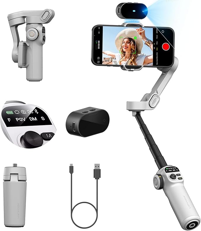 AOCHUAN Gimbal Stabilizer for Smartphone,NO APP Tracking,20CM Extension Rod,Face & Object Tracking stabilizer for iPhone & Android,3-Axis OLED Gimbal for Video Recording-AOCHUAN Smart X2AI Black
