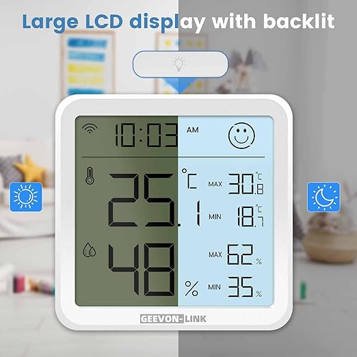 WiFi Indoor Hygrometer Thermometer, Smart Digital Bluetooth Humidity Temperature Gauge with Large LCD Display, Notification Alert with Max Min Records, 1-Years Data Storage Export for Room