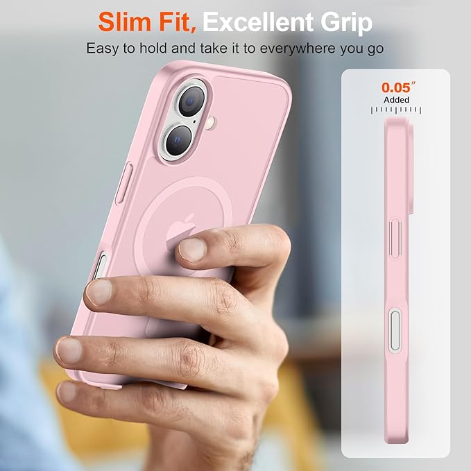 SUPFINE Magnetic for iPhone 17 Case (Compatible with MagSafe)(Military Grade Drop Protection) Translucent Matte Shockproof with Anti-Fingerprint Phone Cover,Light Pink