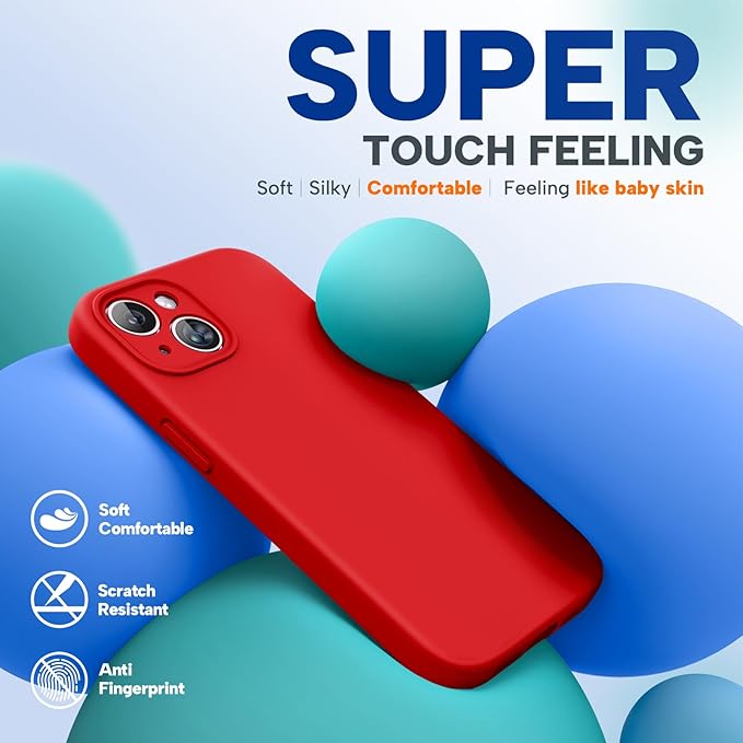 Miracase Compatible with iPhone 15 Case, [Soft Anti-Scratch Microfiber Lining], Liquid Silicone Case Gel Rubber Shockproof Drop Protection Phone Case for iPhone 15, Red