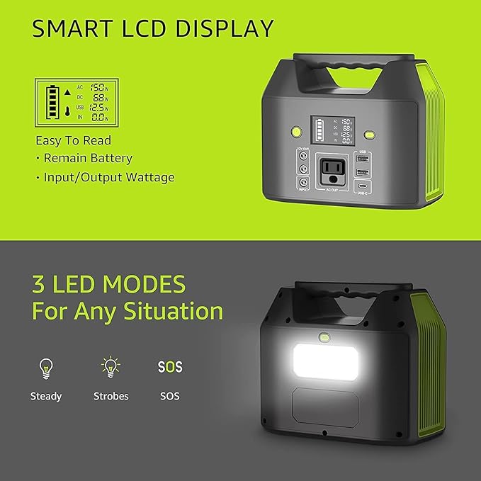 EnginStar 155Wh Power Bank 150Wh Portable Power Station 110v Battery Pack 6 Outputs with AC Outlet LED Light for Outdoor Camping Road Trip Emergency