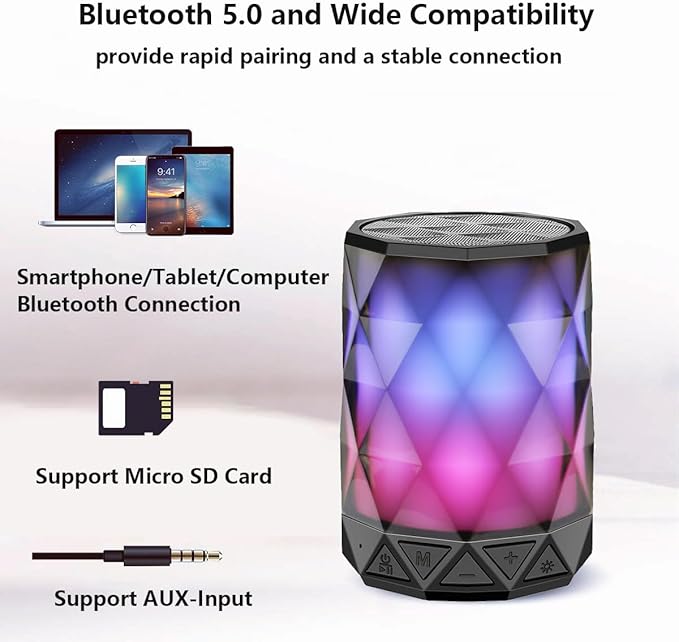 LFS Portable Bluetooth Speakers, Night Light Waterproof, Lightweight Portable Speakers for Travel, Pool, Beach, Biking, Kayak, Gifts for Kids, Women