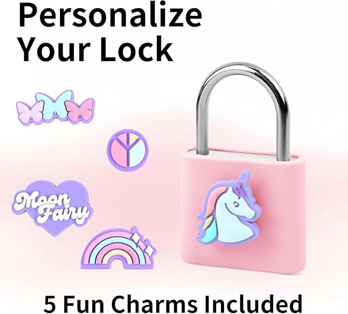 UMIKSMART Fingerprint Padlock with Silicone Protective Cover & Charm, Smart Keyless Padlock for School Locker, Gym Locker, Backpack and Travel Bag, Gift for Kids, Teens and Friends