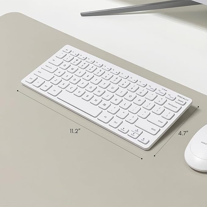 Macally Mini Compact Keyboard - Wireless Keyboards for Desktop PC, Surface, Chromebook, Notebook, Laptop Keyboard, Slim Key Board with 2.4G Wireless USB - Small Keyboard for Travel (White)