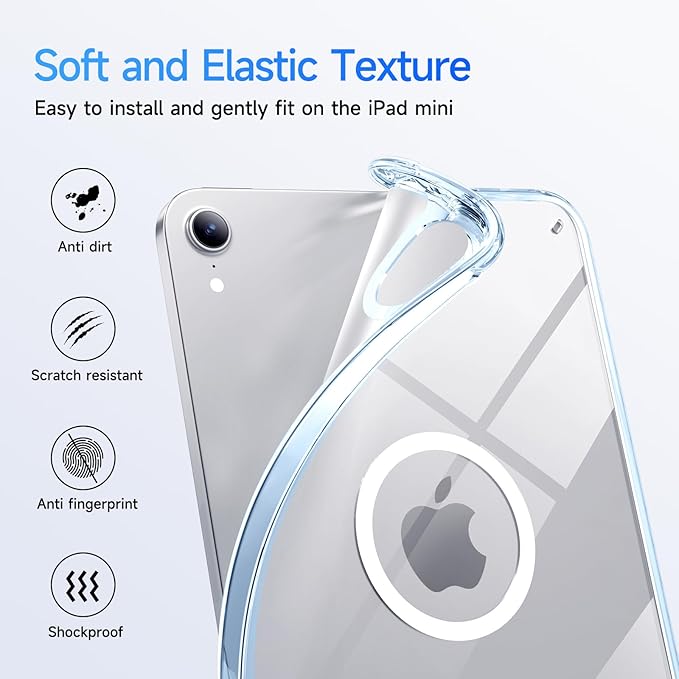 Case for iPad mini A17 Pro, iPad mini 6 case, Compatible with Magsafe, Clear Back with TPU Frame, Slim Lightweight Protective Case for 8.3“ iPad mini (Clearblue)