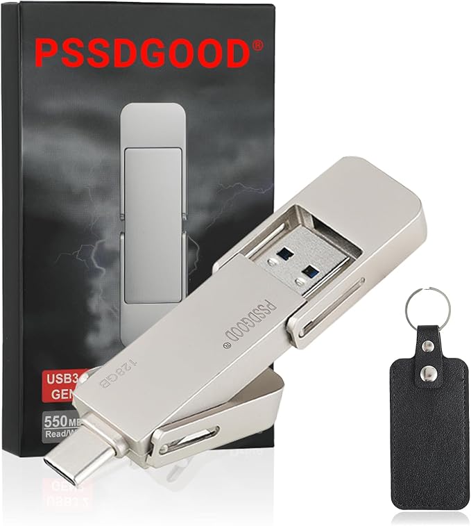 128GB USB Drive,Portable SSD Fast 550MB/s 2 in 1 Flash Drive,Type C+A USB3.2 Gen2 External Solid State Drive,SSD External Hard Drive for iPhone 15/16/17/Android Phone/PS5/Tablet/Windows