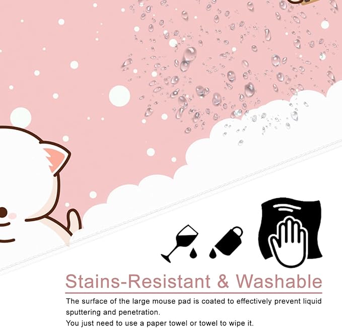 Pink Large Gaming Mouse Pad Cat Desk Pad XXL Cute Mouse Mat 35x15.7x0.12 inch Desk Accessories Kawaii Keyboard Pad (Pink -6)
