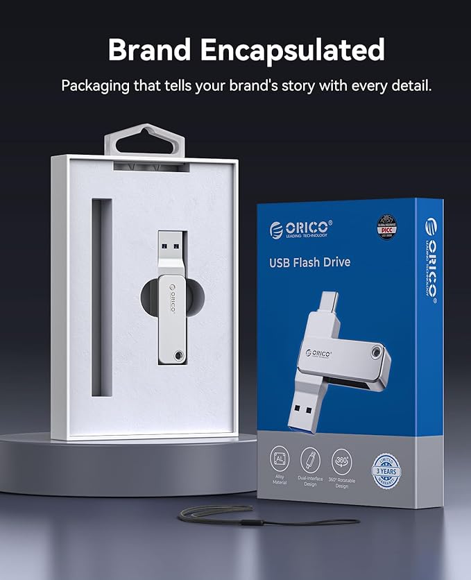 ORICO 64GB Dual USB Flash Drive USB-C & USB-A Mini Thumb Drive Read Speed Up to150MB/s for iPhone 15/16/17, Android, Tablets, Laptops, Mac, Windows Plug and Play-EB05
