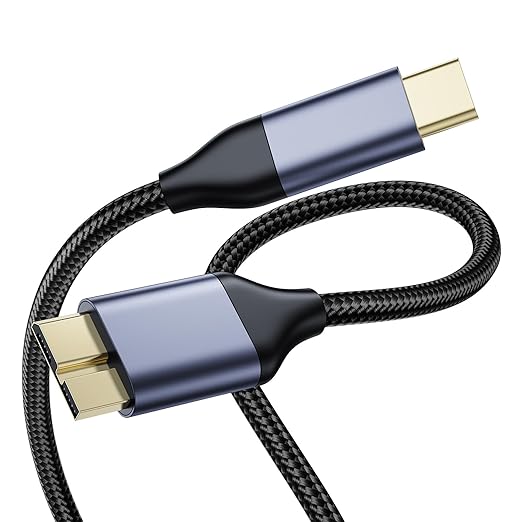 USB 3.0 to USB C, 3ft /1m USB C Male to Micro USB 3.0 Sync Cord, Nylon Braided Data Wire for Samsung, My Passport and More External Hard Drive