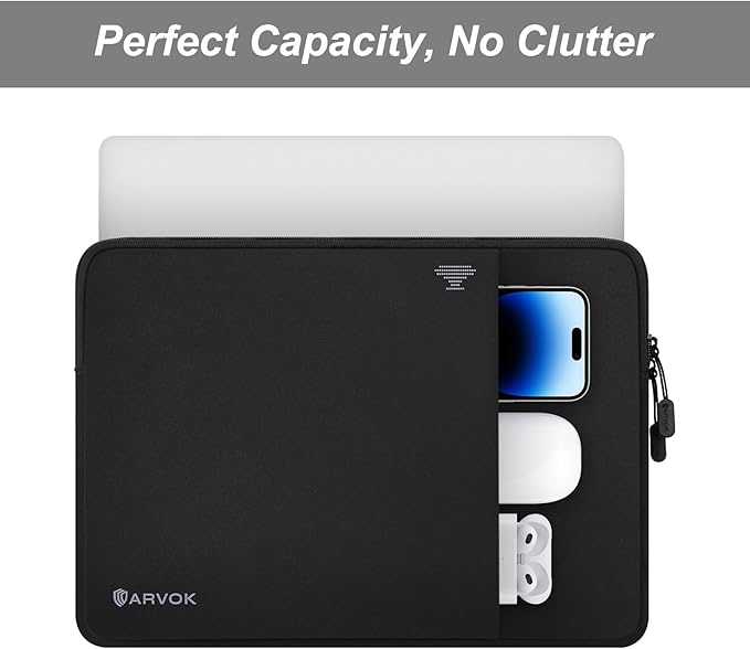 ARVOK 13 13.3 14 Inch Laptop Sleeve with Front Pocket, Shockproof 360 Protective Laptop Case Briefcase Handbag, Computer Carrying Bag Compatible with MacBook Air/Pro, Lenovo/HP/Dell/Asus/Acer, Black