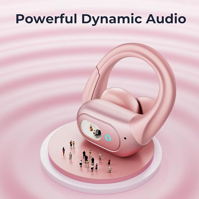 occiam Active Noise Cancelling Earbuds Wireless Bluetooth Headphones Ear Buds 90Hrs Playback Stereo Bass Earphones with Mic Over-Ear Hooks IPX7 Waterproof Headset for Work Sports (Rose Gold)