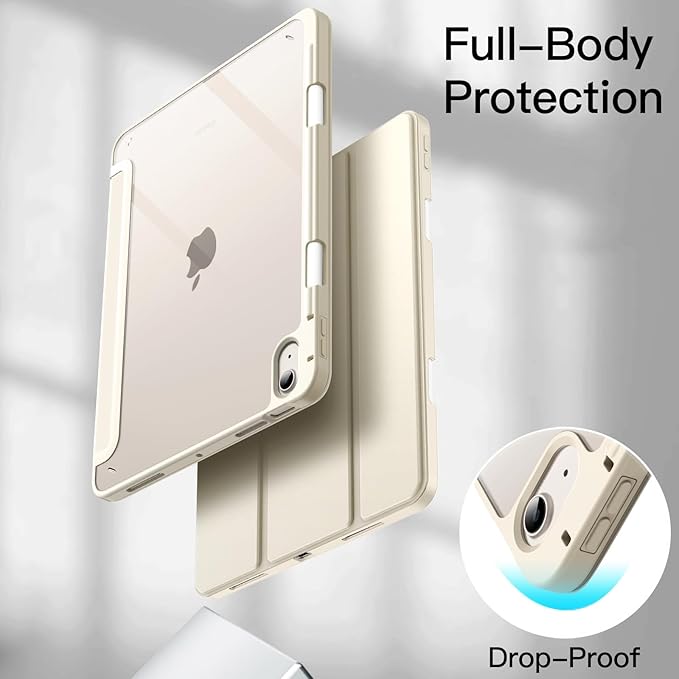 JETech Case ONLY for iPad Air 11-Inch M4/M3/M2 (2026/2025/2024), iPad Air 5/4 (2022/2020 5th/4th) with Pencil Holder, Clear Transparent Back Slim Stand Shockproof Tablet Cover (Starlight)