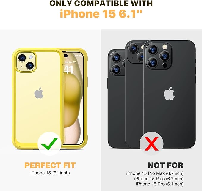 Diaclara Designed for iPhone 15 Case, Full Body Rugged Case with Built-in Touch Sensitive Anti-Scratch Screen Protector, with Camera Lens Protector(Lemon Yellow)