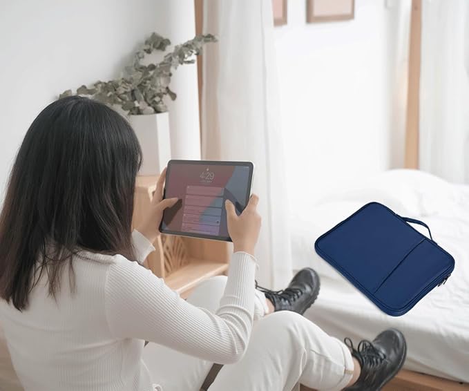 CAAORDKSO 9-11 Inch Tablet Sleeve Case for iPad 11 inch A16, 11" iPad Air/Pro, Amazon Fire HD 10 Tablet/Fire Max 11, 11” Samsung Galaxy Tab A9+/ S8/ S7/ S6, 9.7 10.2" 10.5" 10.9" iPad Bag, Navy Blue