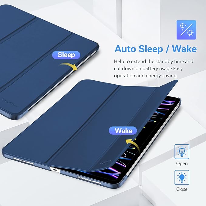ProCase for iPad Pro 11 Inch Case 2022/2021/2020/2018(4th/3rd/2nd/1st Generation), iPad Pro 11" Slim Stand Hard Back Cover Shell Smart Folio Compatible with Pencil/Support Auto Wake/Sleep -Darkblue