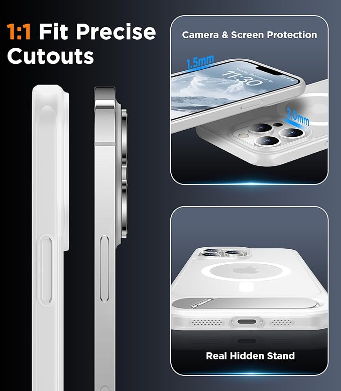 Magnetic Compatible with iPhone 13 Pro Case, [Built-in Invisible Kickstand][Compatible with MagSafe] [Military Grade Shockproof] Slim Translucent Matte Phone Case for iPhone 13 Pro 6.1"