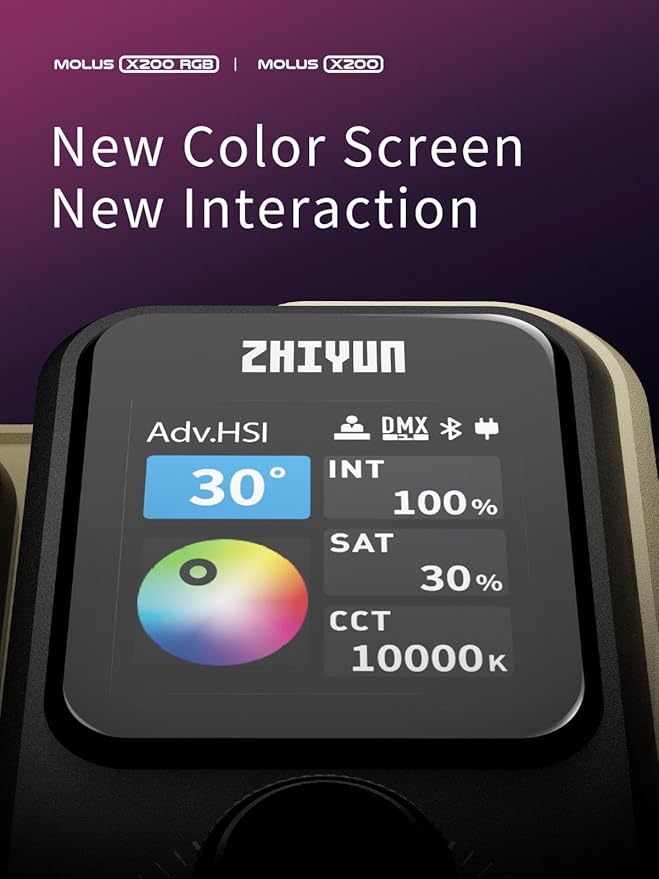 ZHIYUN MOLUS X200 RGB 200W Video Light zhiyun Light Supports V-Mount Battery, HUB Expansion, and PD Power Photography Lighting 2500K~10000K CRI≥95 TLCI≥97 with Bowens Mount Diffuser for Tiktok